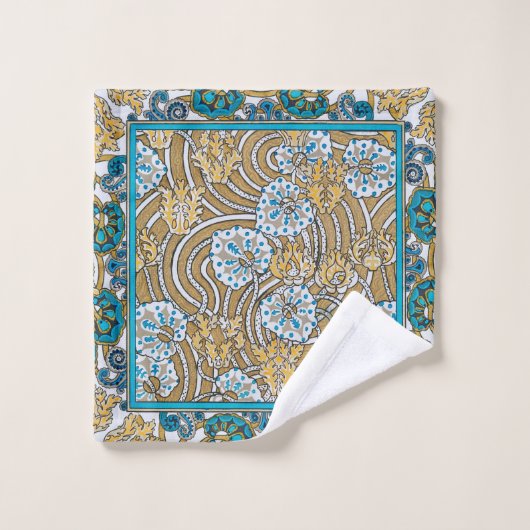 cyclamen blue art nouveau bloem behang bad handdoek (Wasdoekje)