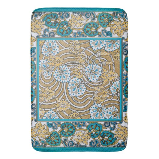 cyclamen blue art nouveau bloem behang badmat (Voorkant Verticaal)