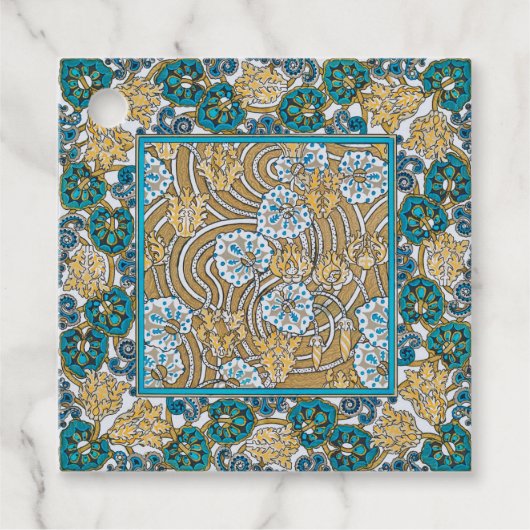 cyclamen blue art nouveau bloem behang bedankjes labels (Voorkant)