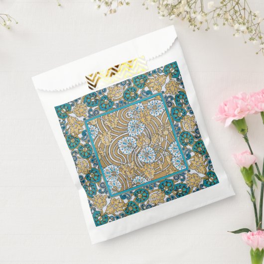 cyclamen blue art nouveau bloem behang bedankzakje (Gezegeld)