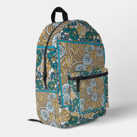 cyclamen blue art nouveau bloem behang bedrukte rugzak (Achterkant Hoek Links)