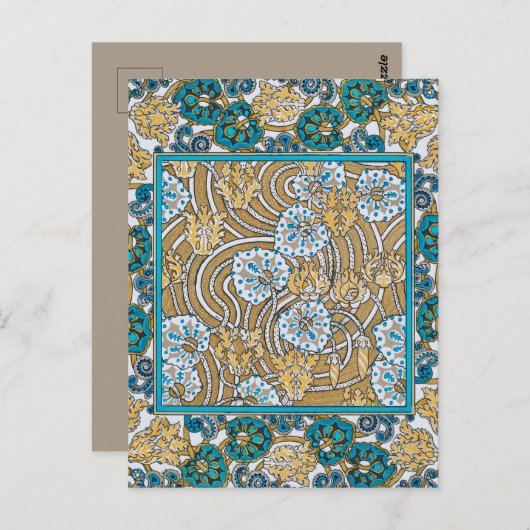 cyclamen blue art nouveau bloem behang briefkaart (Voorkant / Achterkant)