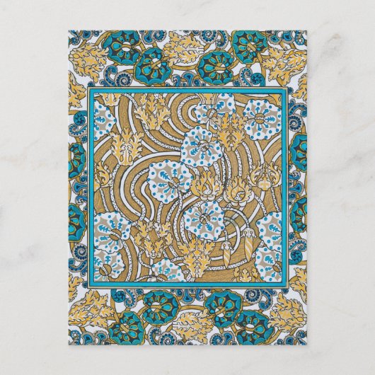 cyclamen blue art nouveau bloem behang briefkaart (Voorkant)