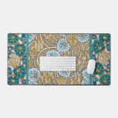 cyclamen blue art nouveau bloem behang bureaumat (Keyboard & Muis)