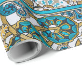 cyclamen blue art nouveau bloem behang cadeaupapier (Rol Hoek)