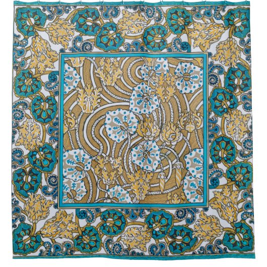 cyclamen blue art nouveau bloem behang douchegordijn (Voorkant)