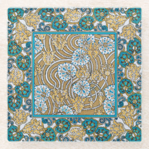 cyclamen blue art nouveau bloem behang glazen onderzetter