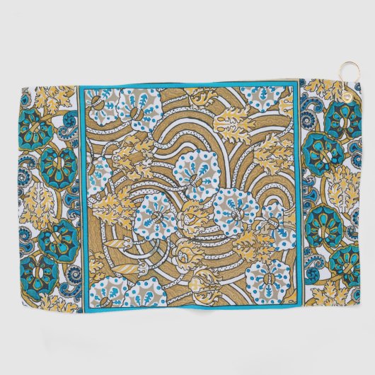 cyclamen blue art nouveau bloem behang golfhanddoek (Horizontaal)