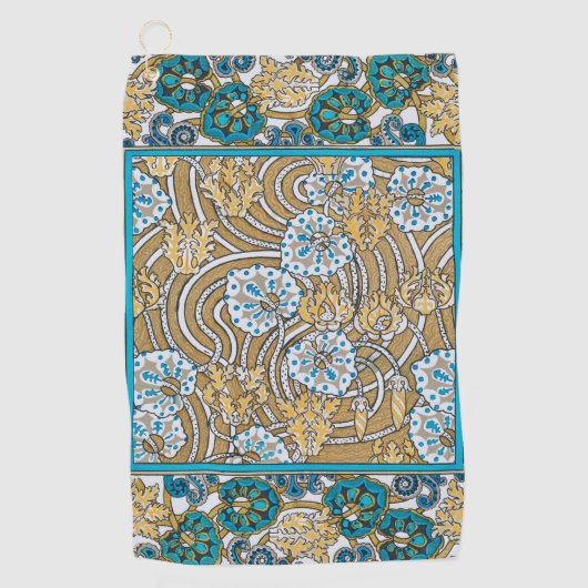 cyclamen blue art nouveau bloem behang golfhanddoek (Voorkant)