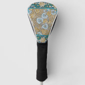 cyclamen blue art nouveau bloem behang golfheadcover (Voorkant)