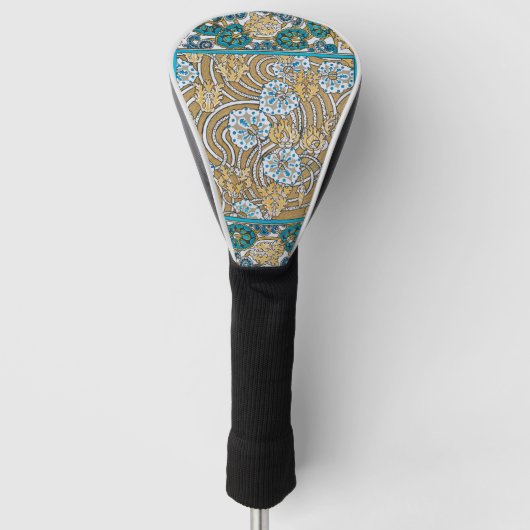 cyclamen blue art nouveau bloem behang golfheadcover (Voorkant)