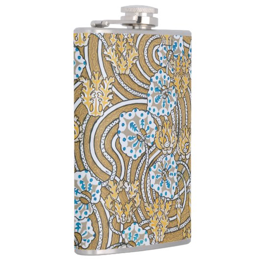 cyclamen blue art nouveau bloem behang heupfles (Rechts)