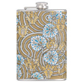 cyclamen blue art nouveau bloem behang heupfles (Voorkant)