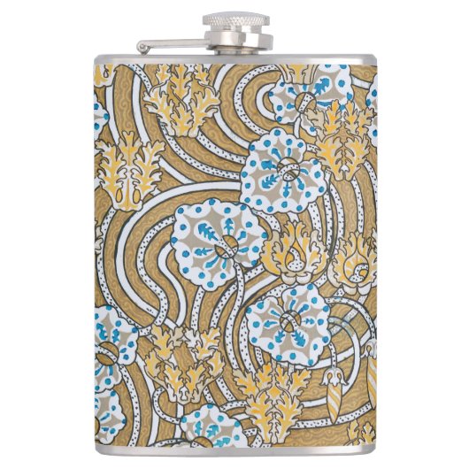 cyclamen blue art nouveau bloem behang heupfles (Voorkant)