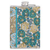 cyclamen blue art nouveau bloem behang heupfles (Achterkant)