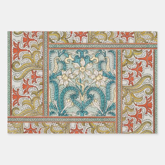 cyclamen blue art nouveau bloem behang inpakpapier vel (Voorkant 2)