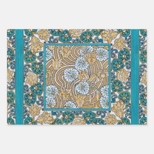 cyclamen blue art nouveau bloem behang inpakpapier vel (Voorkant)