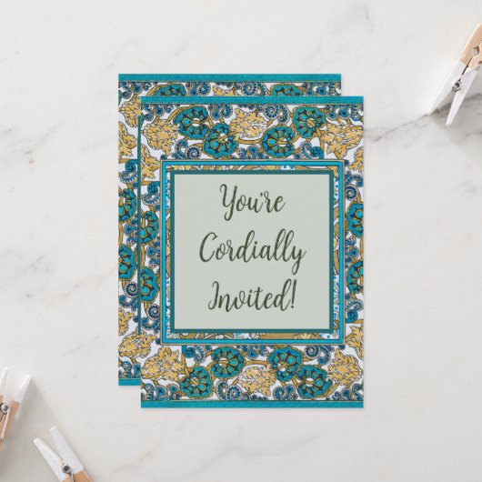 cyclamen blue art nouveau bloem behang kaart (Voorkant / Achterkant in situ)