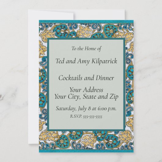 cyclamen blue art nouveau bloem behang kaart (Achterkant)