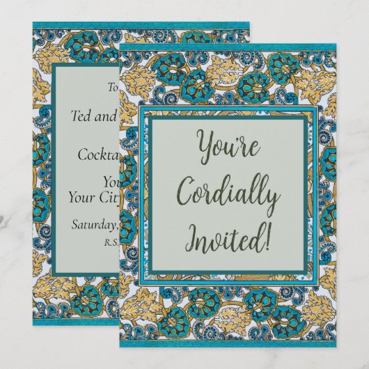 cyclamen blue art nouveau bloem behang kaart (Voorkant / Achterkant)