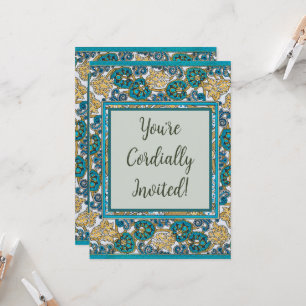 cyclamen blue art nouveau bloem behang kaart