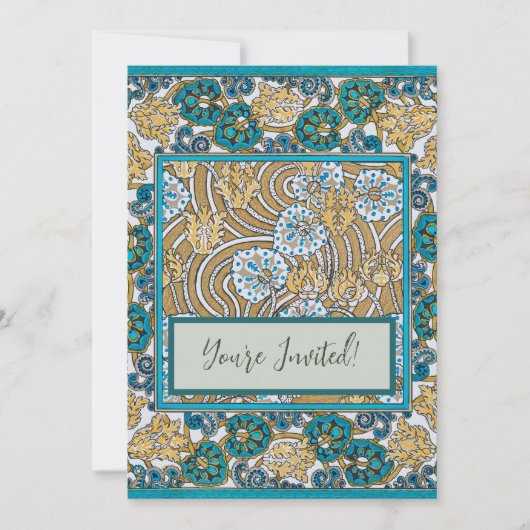 cyclamen blue art nouveau bloem behang kaart (Voorkant)