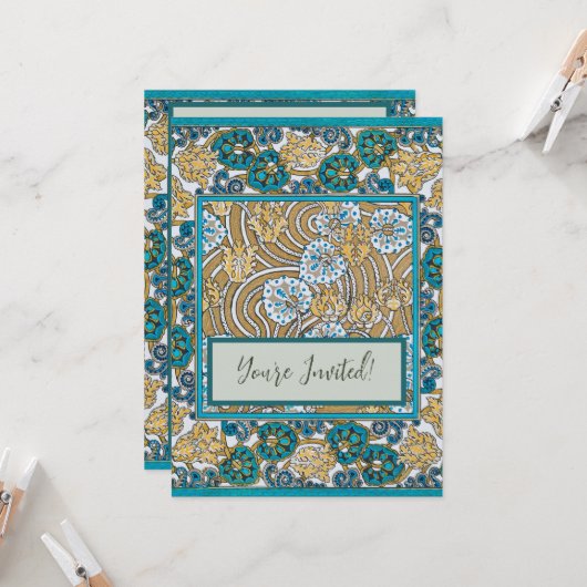 cyclamen blue art nouveau bloem behang kaart (Voorkant / Achterkant in situ)