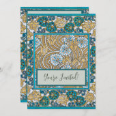 cyclamen blue art nouveau bloem behang kaart (Voorkant / Achterkant)