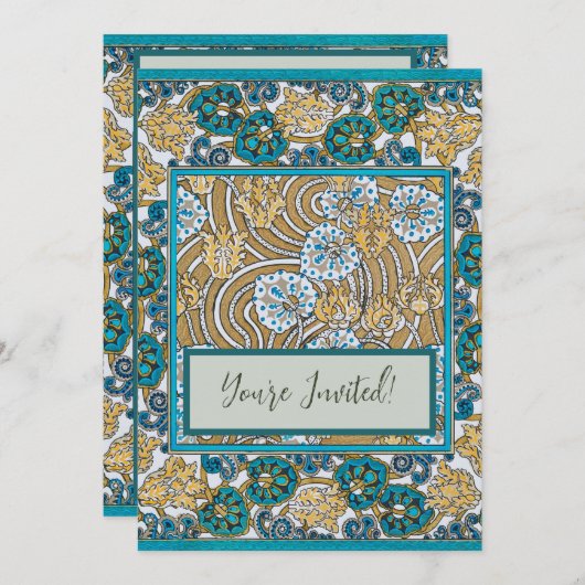 cyclamen blue art nouveau bloem behang kaart (Voorkant / Achterkant)