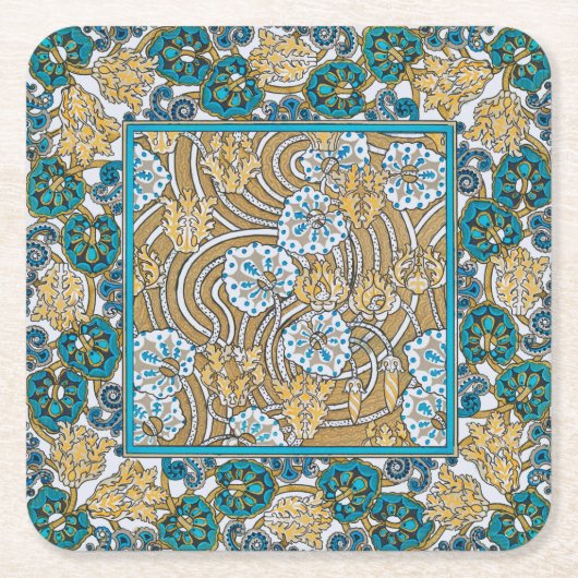 cyclamen blue art nouveau bloem behang kartonnen onderzetters (Voorkant)