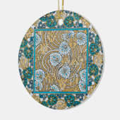 cyclamen blue art nouveau bloem behang keramisch ornament (Links)