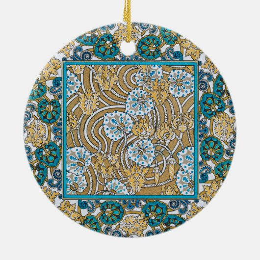 cyclamen blue art nouveau bloem behang keramisch ornament (Achterkant)