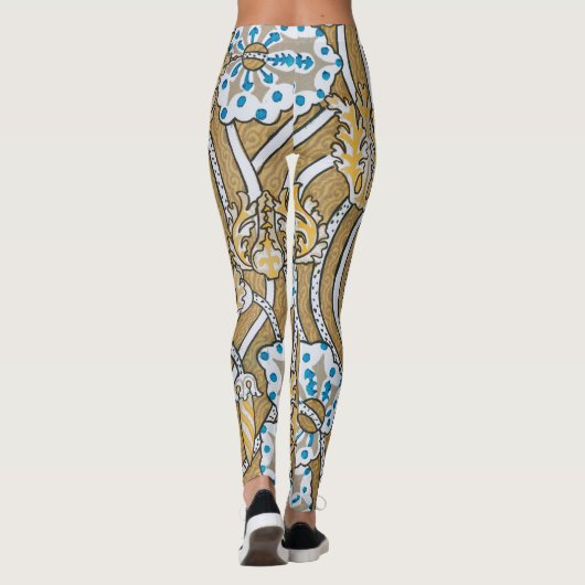 cyclamen blue art nouveau bloem behang leggings (Achterkant)