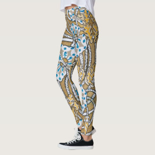 cyclamen blue art nouveau bloem behang leggings