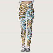 cyclamen blue art nouveau bloem behang leggings (Voorkant)