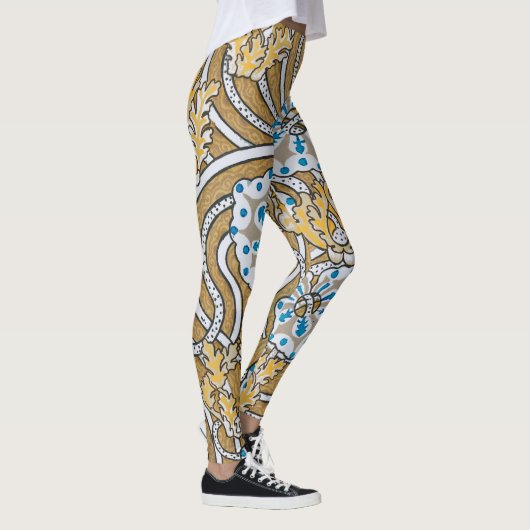 cyclamen blue art nouveau bloem behang leggings (Rechts)