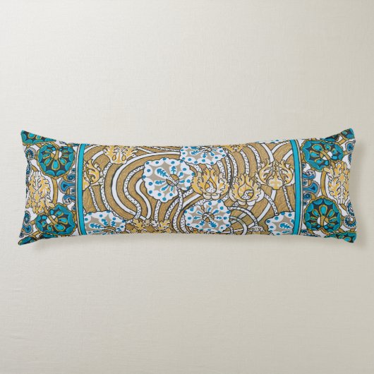 cyclamen blue art nouveau bloem behang lichaamskussen (Voorkant)