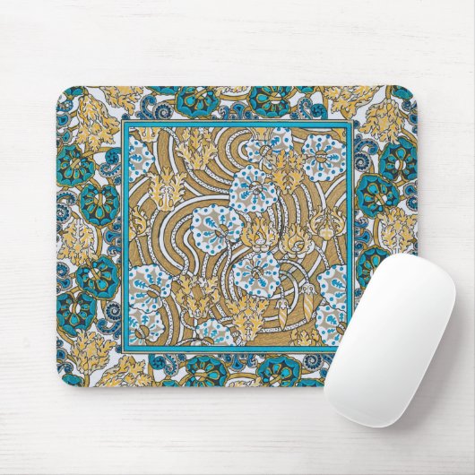 cyclamen blue art nouveau bloem behang muismat (Met muis)