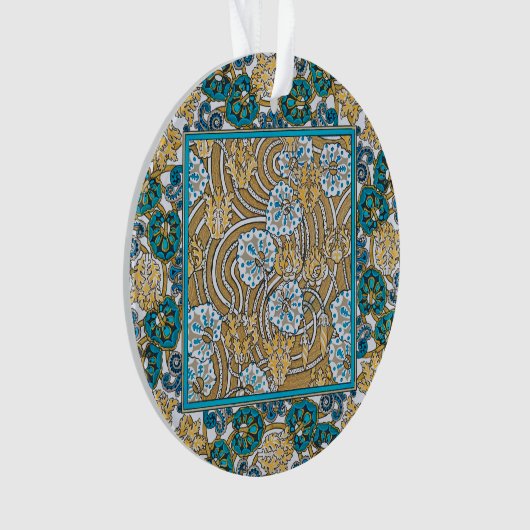 cyclamen blue art nouveau bloem behang ornament (voorkant)