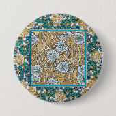 cyclamen blue art nouveau bloem behang ronde button 7,6 cm (Voorkant)