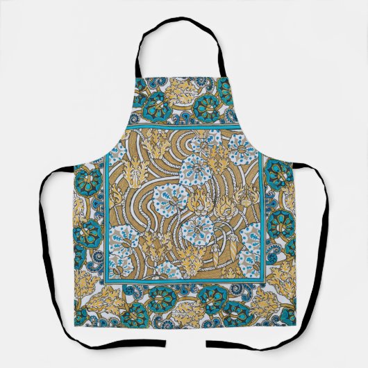 cyclamen blue art nouveau bloem behang schort (Voorkant)