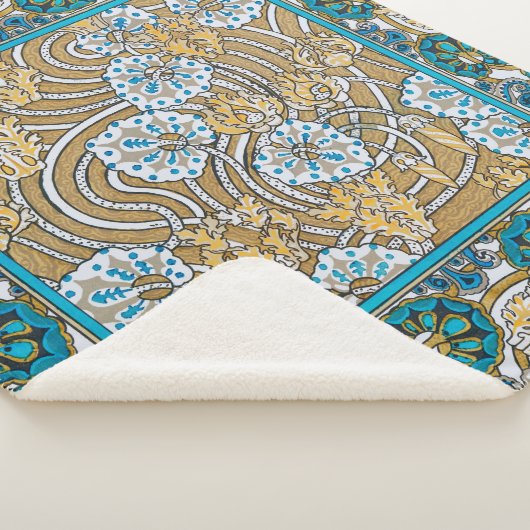 cyclamen blue art nouveau bloem behang sherpa deken (3/4)