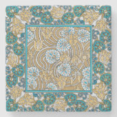 cyclamen blue art nouveau bloem behang stenen onderzetter (Voorkant)