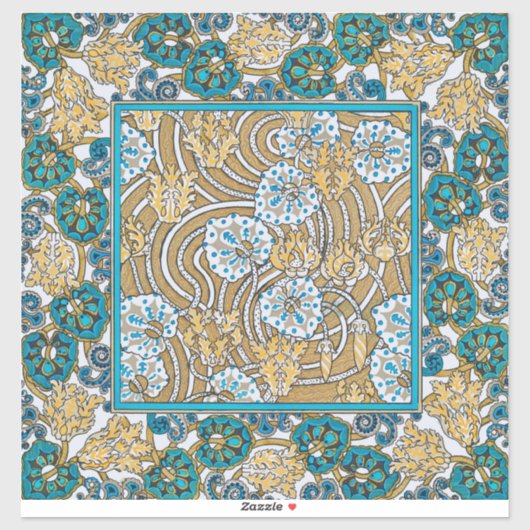 cyclamen blue art nouveau bloem behang sticker (Vel)