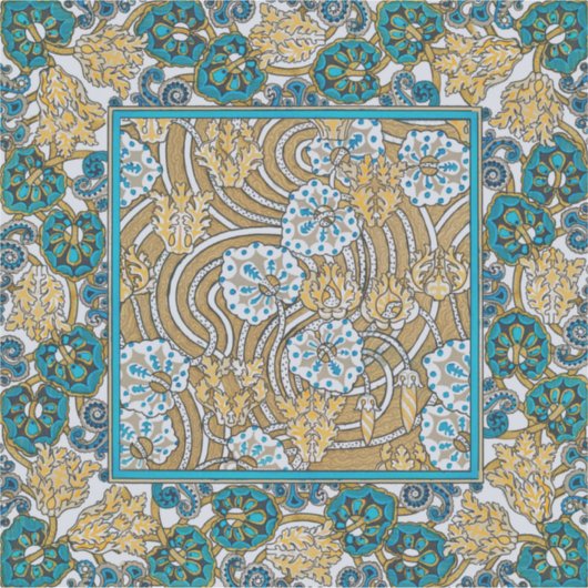 cyclamen blue art nouveau bloem behang sticker (Voorkant)