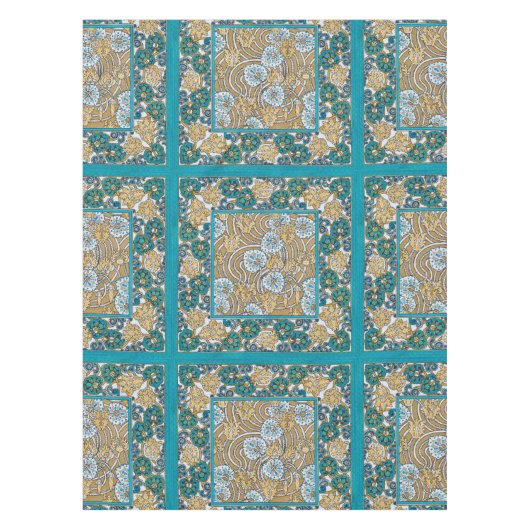 cyclamen blue art nouveau bloem behang tafelkleed (Voorkant)