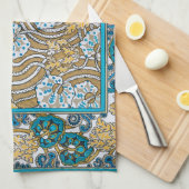 cyclamen blue art nouveau bloem behang theedoek (Quarter Fold)