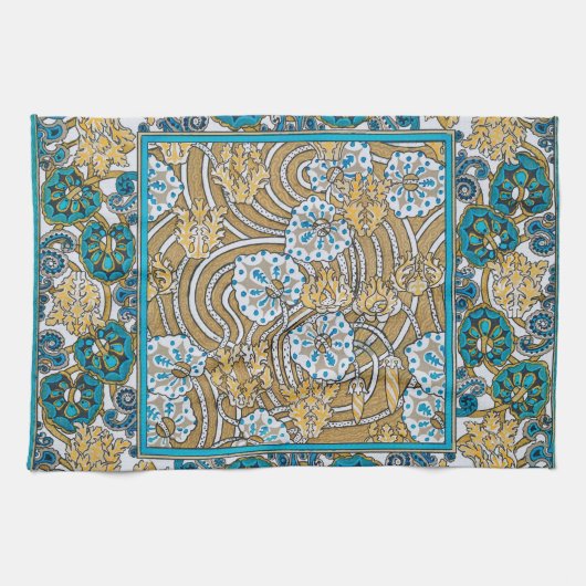 cyclamen blue art nouveau bloem behang theedoek (Horizontaal)