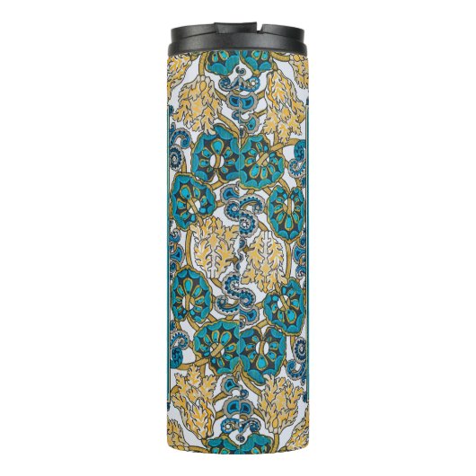 cyclamen blue art nouveau bloem behang thermosbeker (Achterkant)