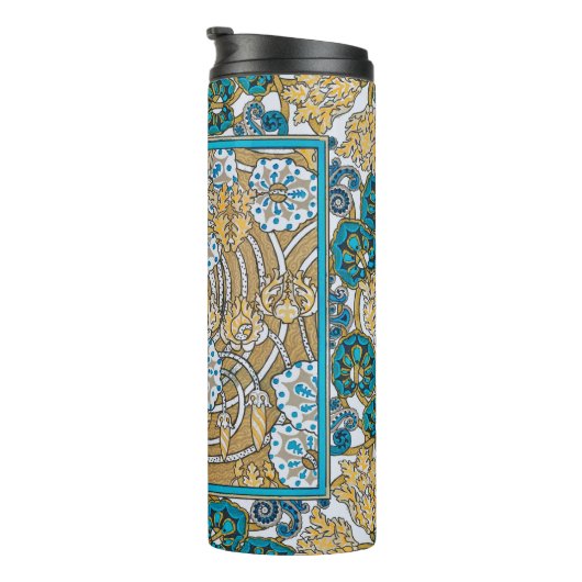 cyclamen blue art nouveau bloem behang thermosbeker (Geroteerd rechts)